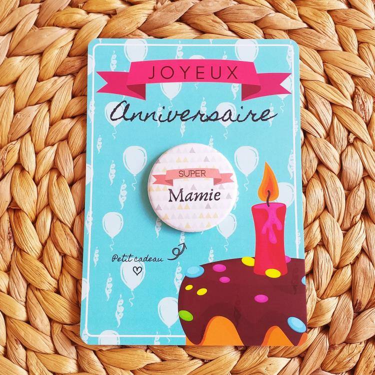 Carte Joyeux Anniversaire Et Badge Super Mamie Idee Cadeau