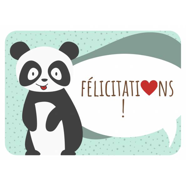 Félicitations - Panda et Coeur - Carte de Voeux