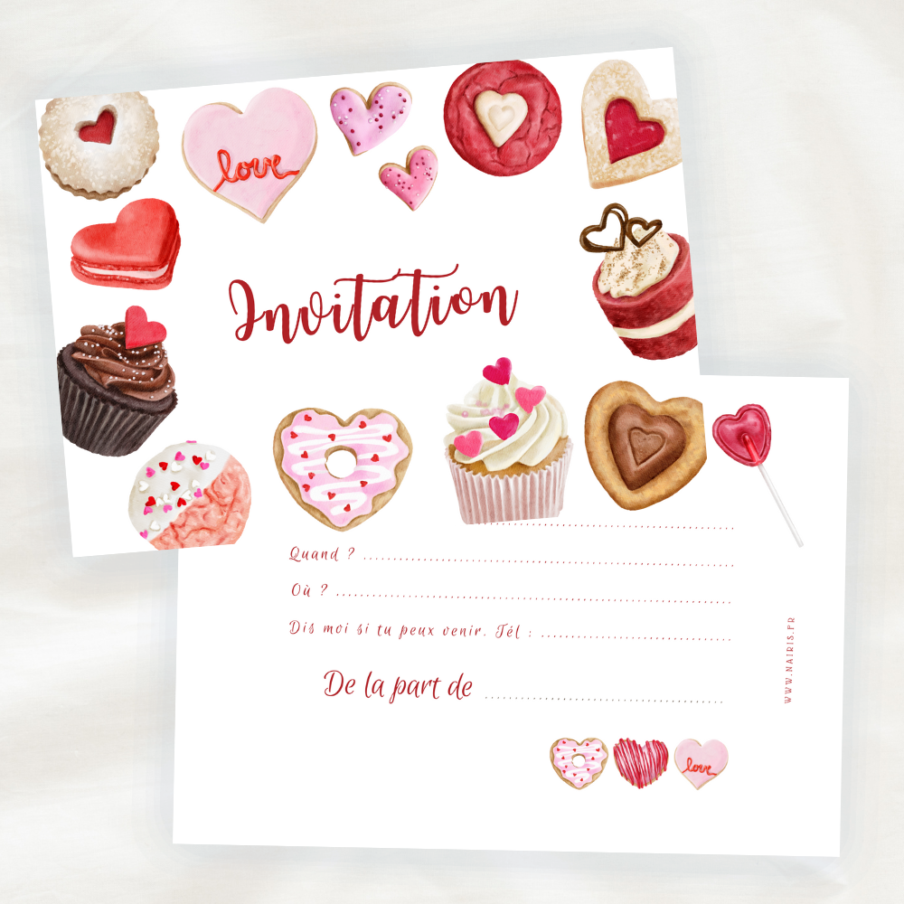 Lot de 8 cartes d'invitation anniversaire enfant - Mixte Fille ou Garçon - Gateaux - Cupcake en Aquarelle