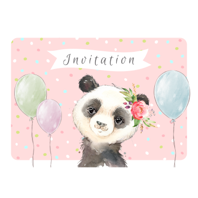 Lot de 8 cartes d'invitation anniversaire enfant - Fille - Animaux - Panda en Peinture Aquarelle