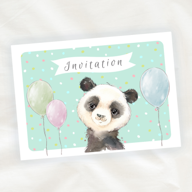 Lot de 8 cartes d'invitation anniversaire enfant - Garçon - Animaux - Panda en Peinture Aquarelle