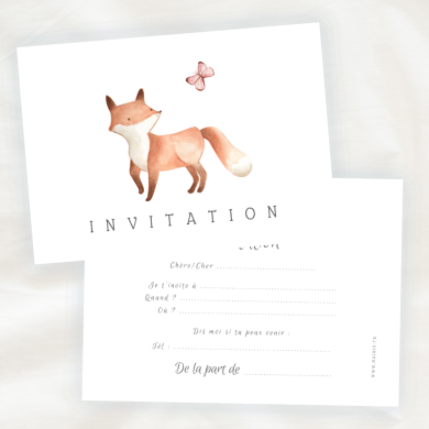 Lot de 8 cartes d'Invitation Anniversaire Enfant - Mixte - Animaux - Renard en Aquarelle