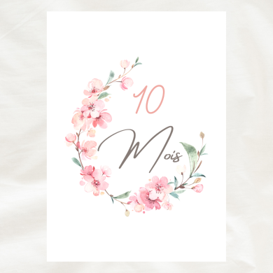 12 Cartes étapes Mois - La première année de bébé - Fleur Rose Sakura en Aquarelle