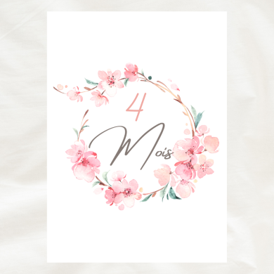 9 Cartes étapes Grossesse - Fleur Rose Sakura en Aquarelle