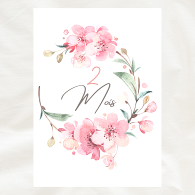 9 Cartes étapes Grossesse - Fleur Rose Sakura en Aquarelle
