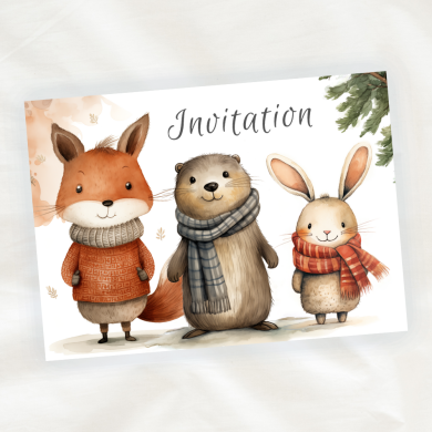 invitation-hiver-renard-marmotte-lapin
